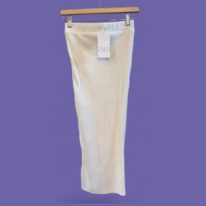 Zara Wmns Cream/Off White M Ribbed Bodycon Knit High Waist Pencil MIDI Skirt NWT